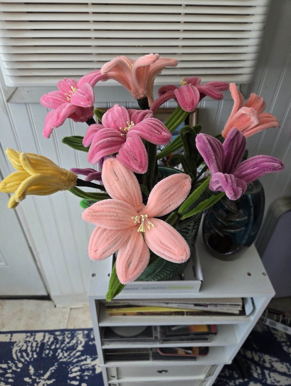 Handcrafted 10 Gogeous Chenile Floral Arrangement - Pink, Peach, Purple & Yellow - Picture 5 of 5